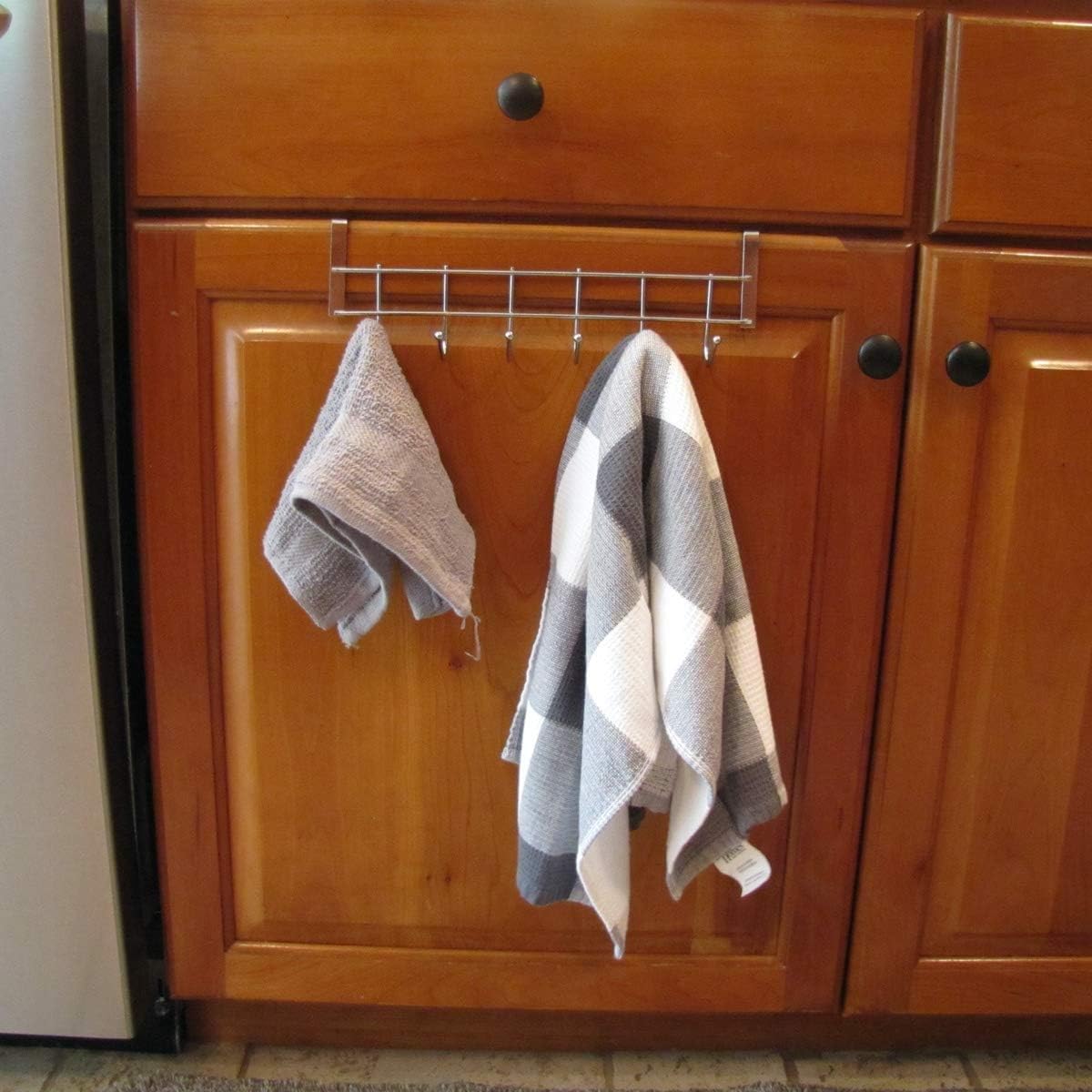 Metal Over Cabinet Door Hook Rack β 5 Hook Organizer for Towels, Coats, Hats, and Bags β Hanging Storage for Kitchen, Bathroom, Bedroom β Modern Door Mount Hanger for Cabinets and Drawers β Silver(free home delivery)