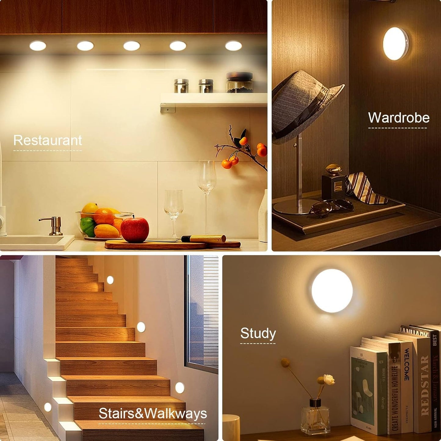 Motion Sensor Light Indoor, Upgraded 14 LEDs Night Light USB Rechargeable, 3 Light Modes & Long Last Battery, Cordless Magnetic NightLight for Closet, Bedroom, Stairs - Warm White (free home delivery)