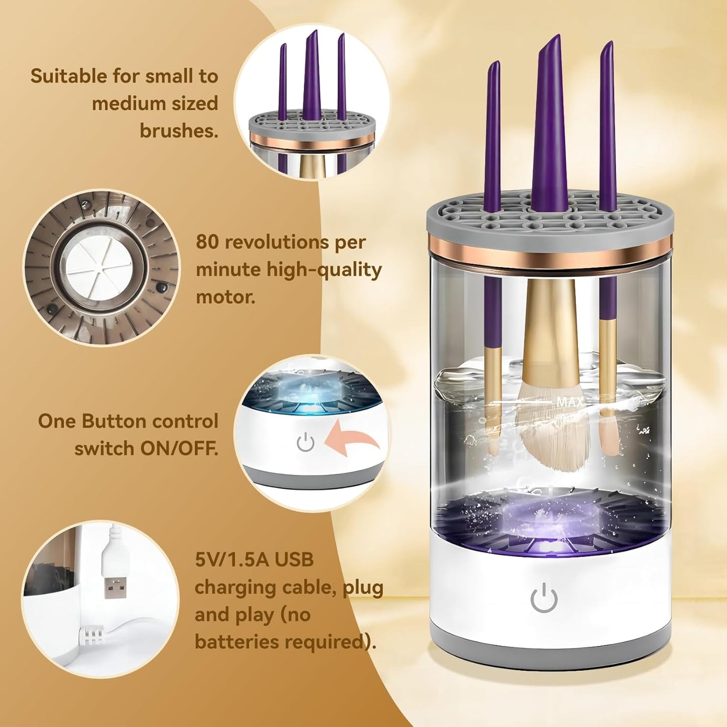 3 In 1 Electric Makeup Brush Cleaner Machine,Automatic Makeup Brush Cleaner Electric,Cleaning Tool,Cosmetic Brushes Cleaners,For Deep Cleaning
