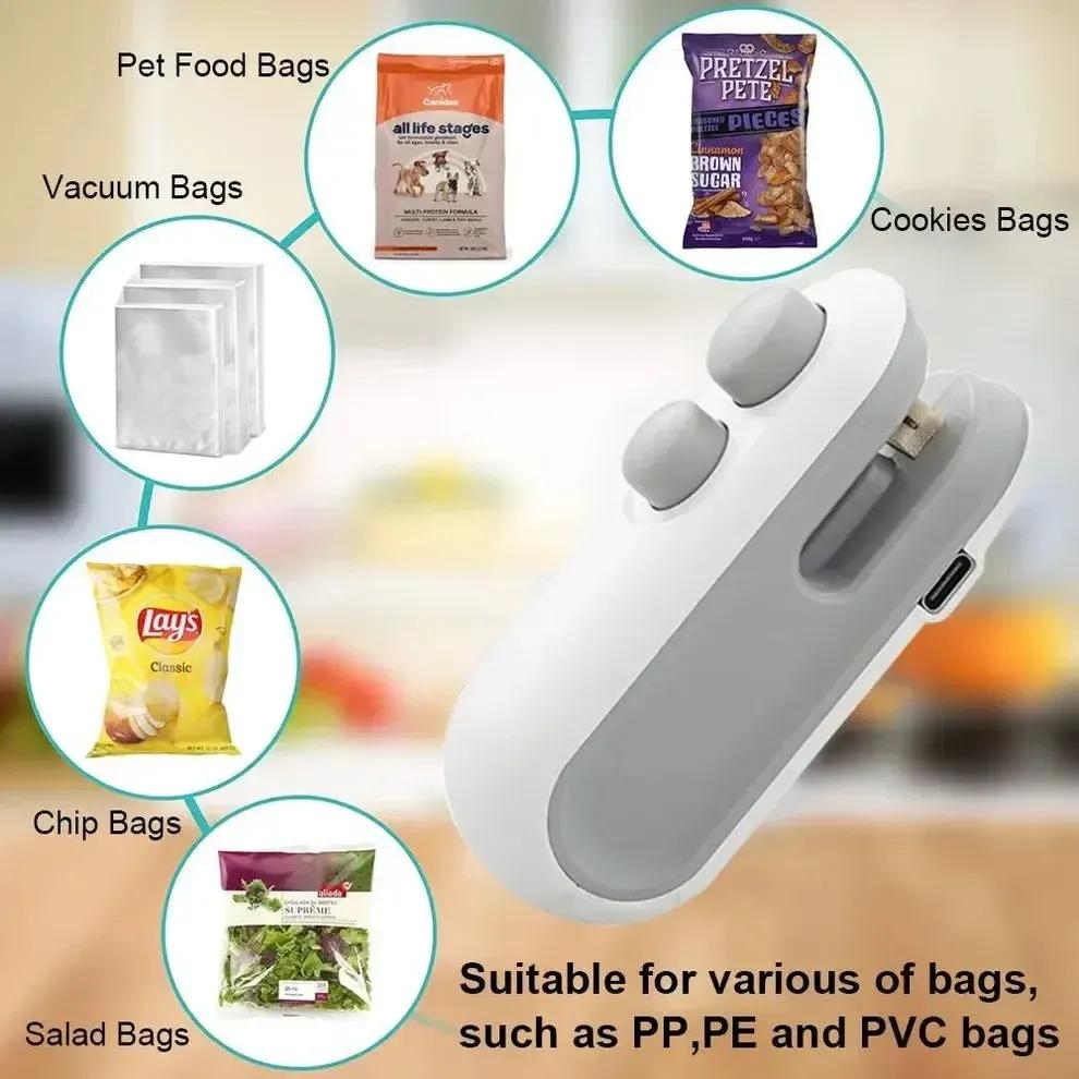 2in1 Rechargeable Chip Bag Sealer with Cutter, Portable USB C Heat Sealer Resealer Machine for Chip, Plastic Bags Heat Seal Tool for Snacks (White)free home delivery