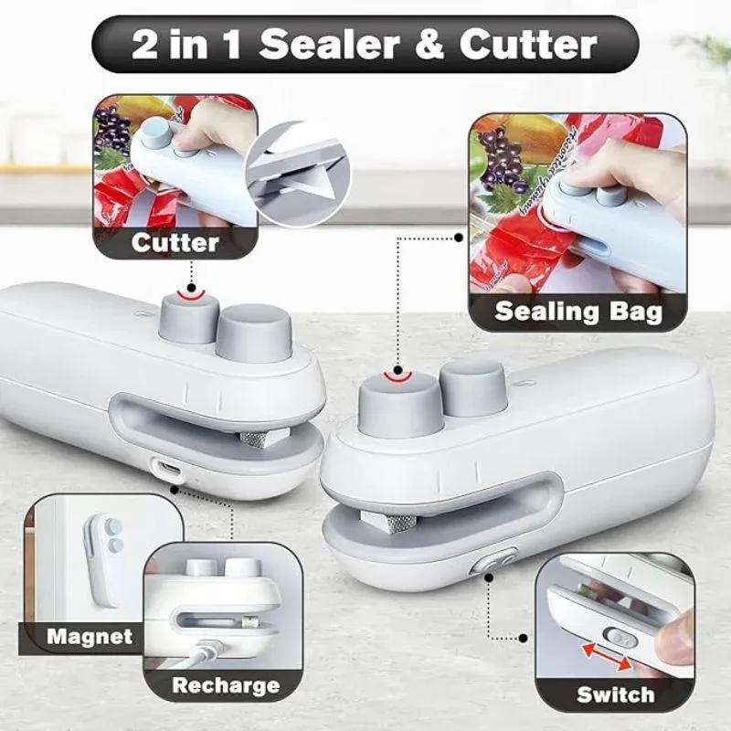 2in1 Rechargeable Chip Bag Sealer with Cutter, Portable USB C Heat Sealer Resealer Machine for Chip, Plastic Bags Heat Seal Tool for Snacks (White)free home delivery