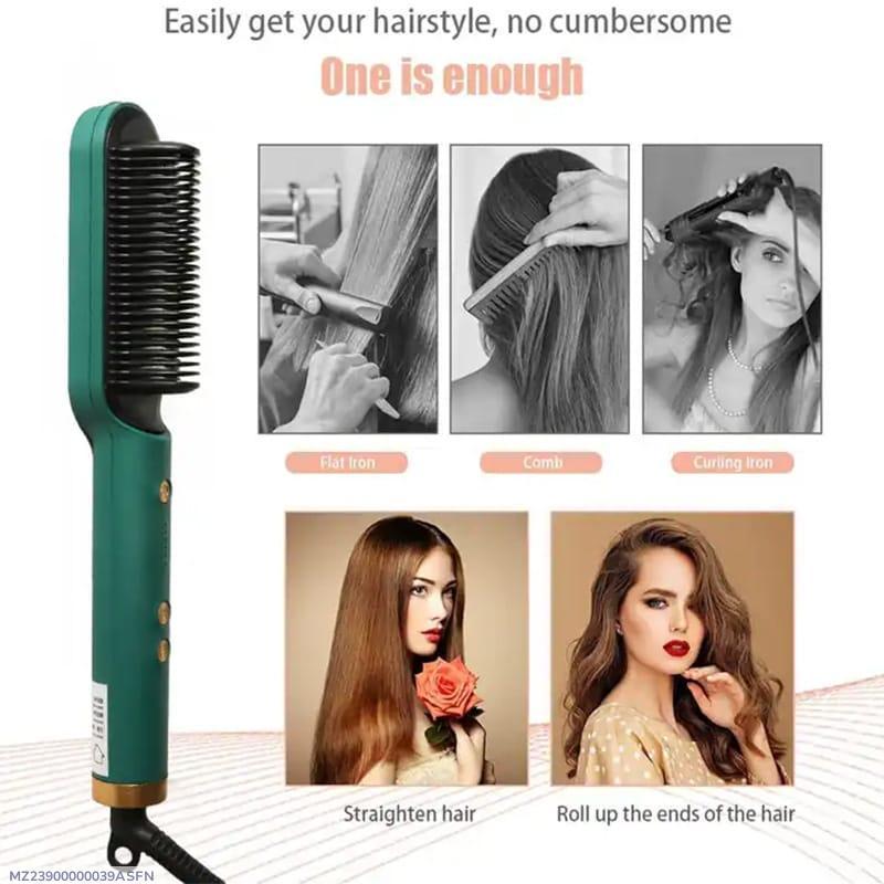 2-in-1 Ceramic Hair Straightening Brush for Women, Green, 5 Heat Settings, Anti-Scald Design, Fast Heating in 30 Seconds, Electric Hair Brush Straightener Comb for Smooth, Silky Hair(free home delivery)