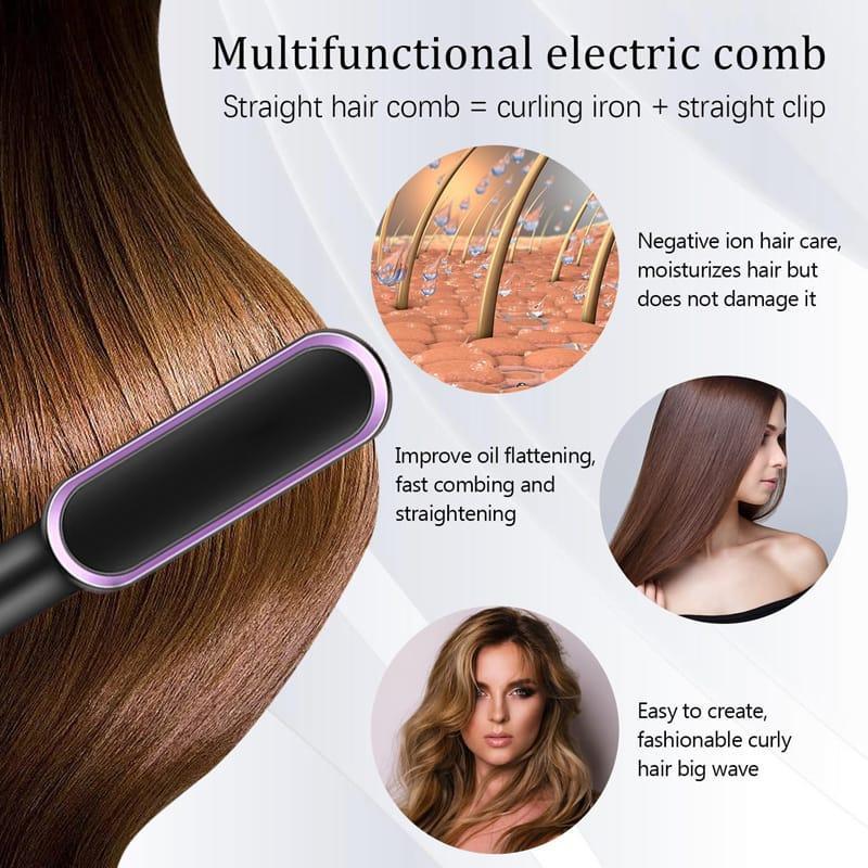 2-in-1 Ceramic Hair Straightening Brush for Women, Green, 5 Heat Settings, Anti-Scald Design, Fast Heating in 30 Seconds, Electric Hair Brush Straightener Comb for Smooth, Silky Hair(free home delivery)