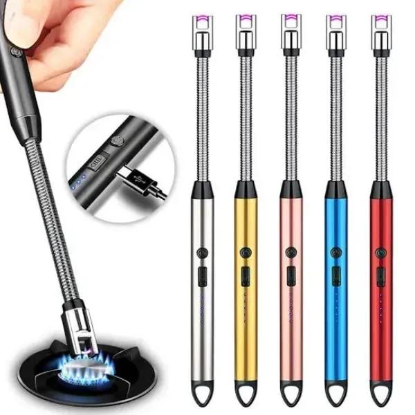 Rechargeable Type C Electric Lighters, Black | Flameless and Windproof, Plasma Arc, 360° Long Reach Flexible Neck, LED Power Display, For Candles, BBQ Grill & Camping(free home delivery)
