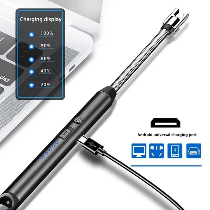 Rechargeable Type C Electric Lighters, Black | Flameless and Windproof, Plasma Arc, 360° Long Reach Flexible Neck, LED Power Display, For Candles, BBQ Grill & Camping(free home delivery)