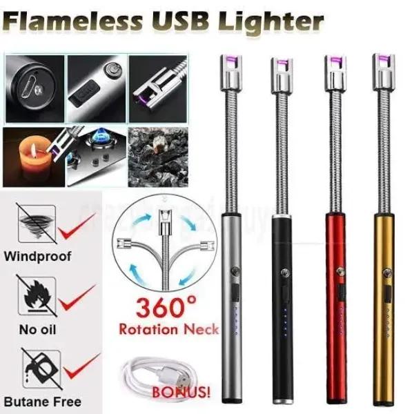 Rechargeable Type C Electric Lighters, Black | Flameless and Windproof, Plasma Arc, 360° Long Reach Flexible Neck, LED Power Display, For Candles, BBQ Grill & Camping(free home delivery)