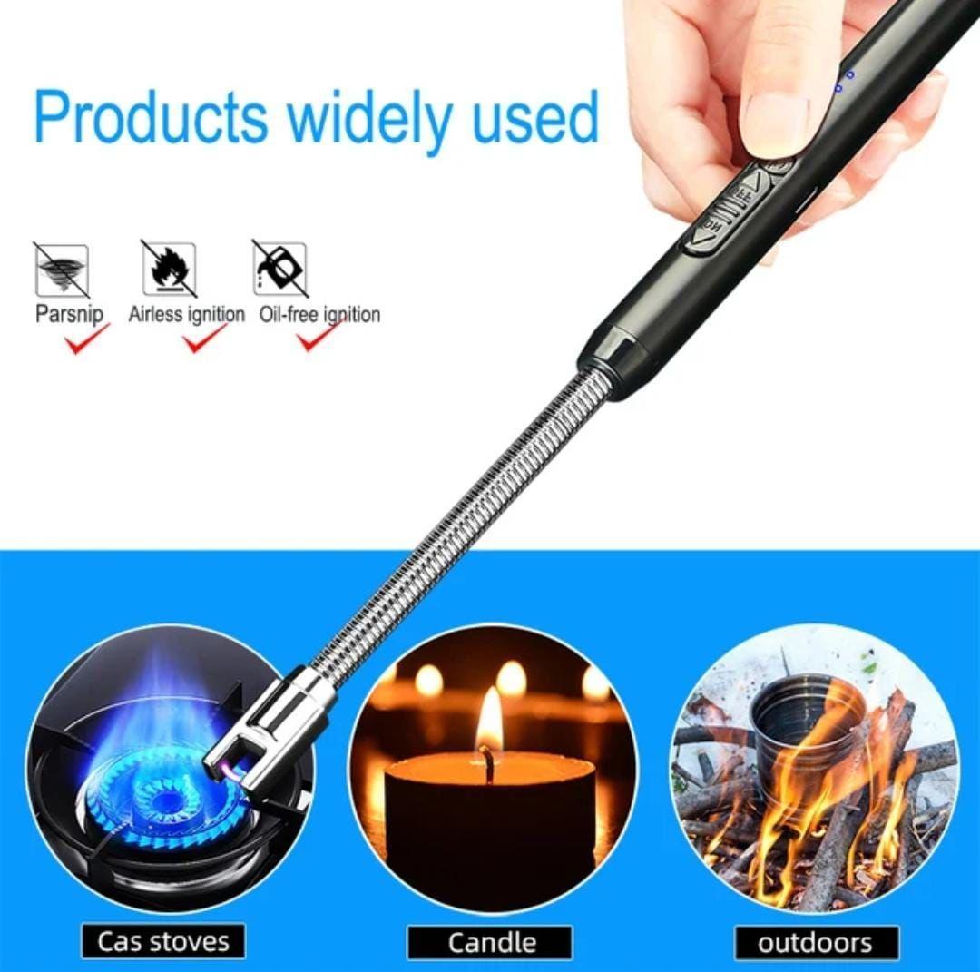 Rechargeable Type C Electric Lighters, Black | Flameless and Windproof, Plasma Arc, 360° Long Reach Flexible Neck, LED Power Display, For Candles, BBQ Grill & Camping(free home delivery)