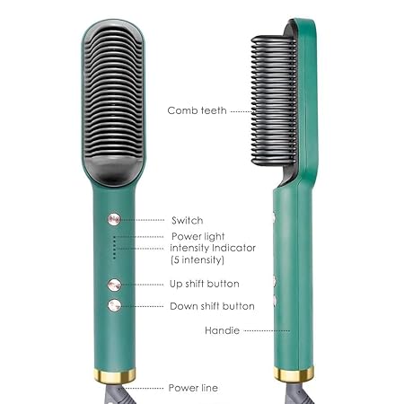 2-in-1 Ceramic Hair Straightening Brush for Women, Green, 5 Heat Settings, Anti-Scald Design, Fast Heating in 30 Seconds, Electric Hair Brush Straightener Comb for Smooth, Silky Hair(free home delivery)