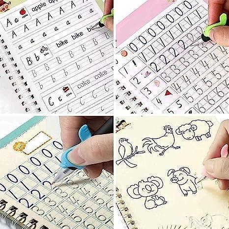 Magic Practice Copybook, Reusable Writing Practice Book, for Preschool Kids Age 3-8 Calligraphy 9.44in×6.29in(4 Books with Pens)free home delivery