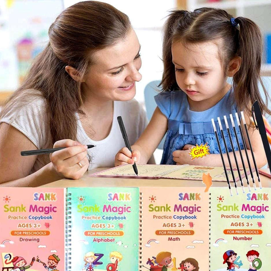 Magic Practice Copybook, Reusable Writing Practice Book, for Preschool Kids Age 3-8 Calligraphy 9.44in×6.29in(4 Books with Pens)free home delivery