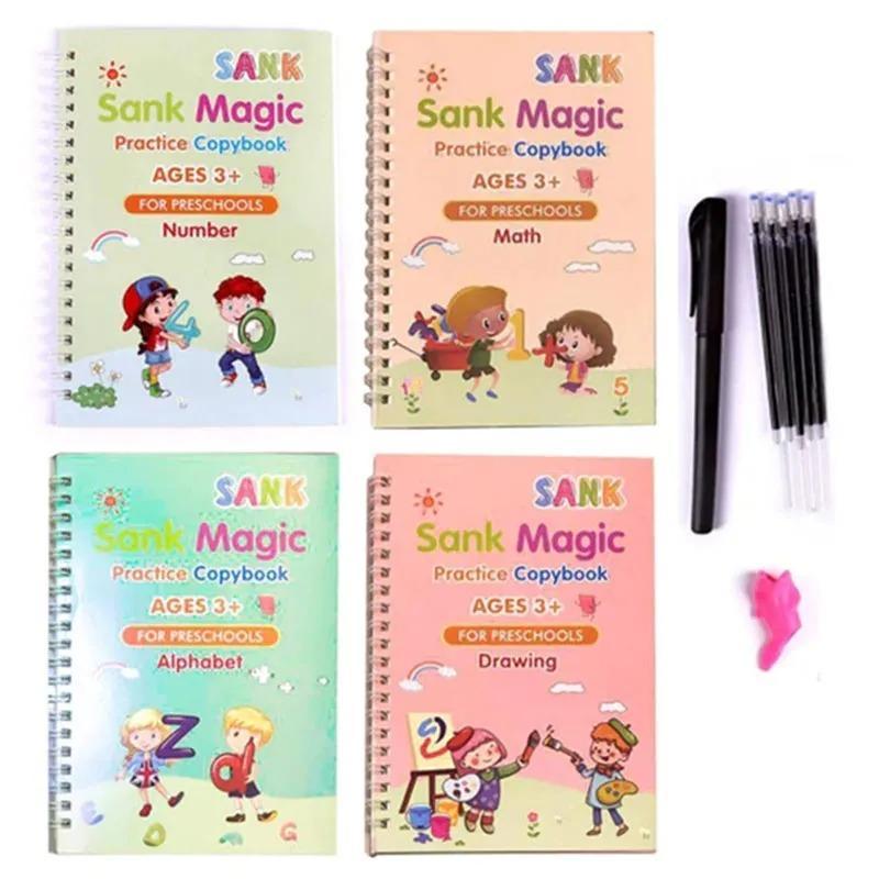 Magic Practice Copybook, Reusable Writing Practice Book, for Preschool Kids Age 3-8 Calligraphy 9.44in×6.29in(4 Books with Pens)free home delivery