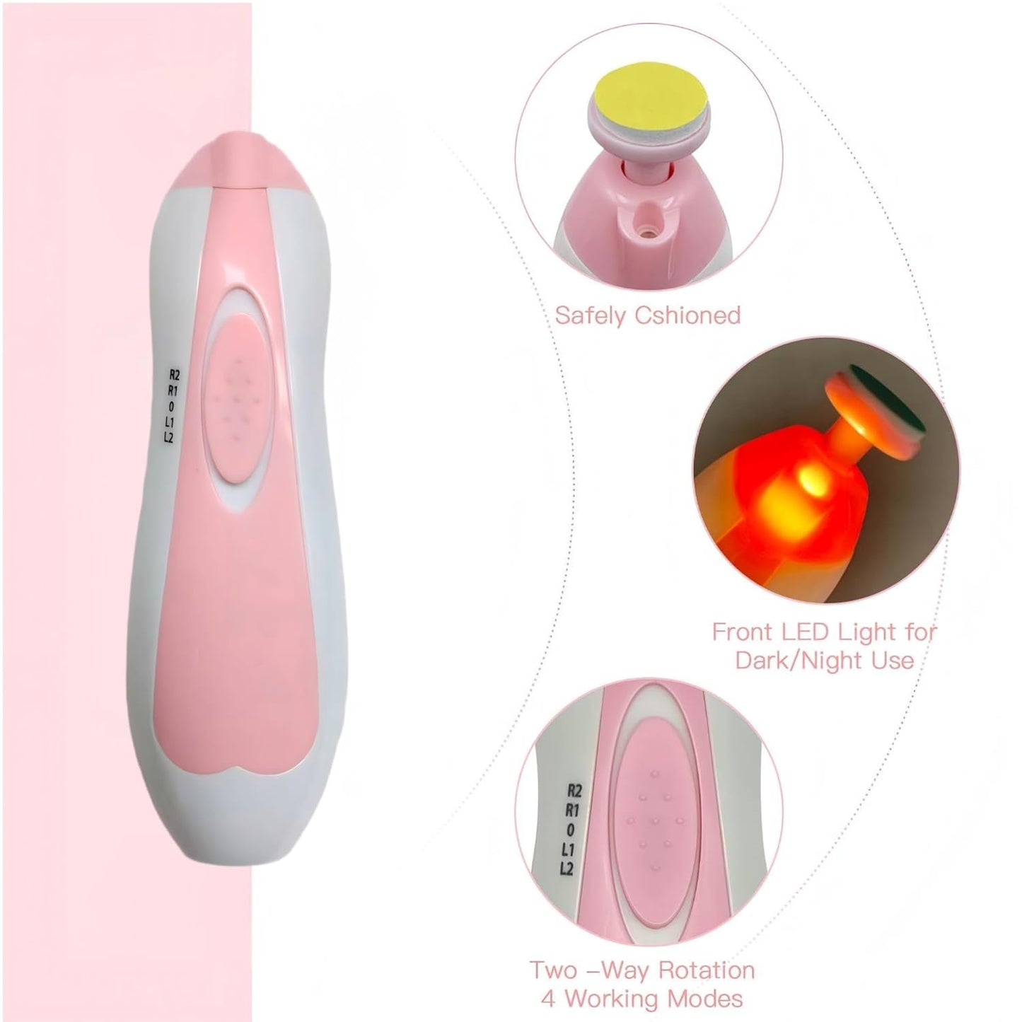 Baby Nail Trimmer File with Light Safe Electric Nail Clippers Kit for Newborn Infant Toddler Kids Toes and Fingernails Care, Polish and Trim Battery Operated (free home delivery)