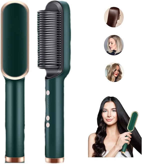2-in-1 Ceramic Hair Straightening Brush for Women, Green, 5 Heat Settings, Anti-Scald Design, Fast Heating in 30 Seconds, Electric Hair Brush Straightener Comb for Smooth, Silky Hair(free home delivery)