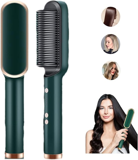 2-in-1 Ceramic Hair Straightening Brush for Women, Green, 5 Heat Settings, Anti-Scald Design, Fast Heating in 30 Seconds, Electric Hair Brush Straightener Comb for Smooth, Silky Hair(free home delivery)