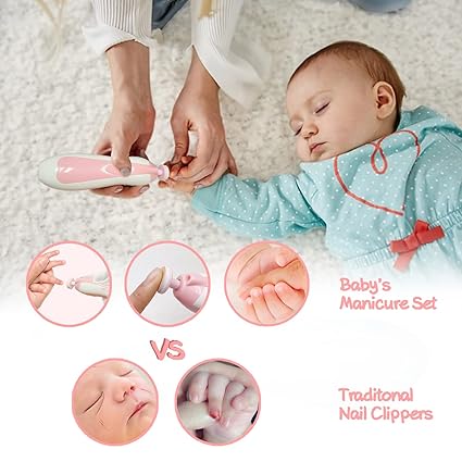 Baby Nail Trimmer File with Light Safe Electric Nail Clippers Kit for Newborn Infant Toddler Kids Toes and Fingernails Care, Polish and Trim Battery Operated (free home delivery)