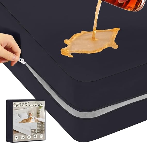 premium Waterproof Mattress Cover Bed Cover,Zippered Mattress Encasement for Bed, Noiseless Breathable Machine Washable,Black(free home delivery)