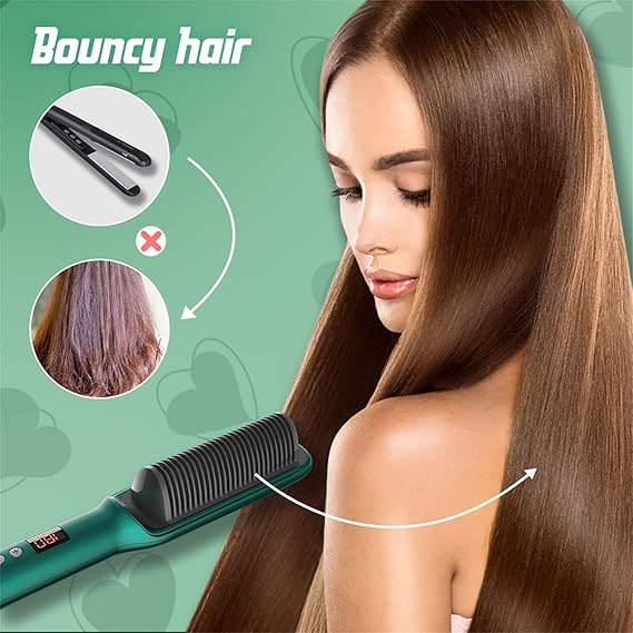 2-in-1 Ceramic Hair Straightening Brush for Women, Green, 5 Heat Settings, Anti-Scald Design, Fast Heating in 30 Seconds, Electric Hair Brush Straightener Comb for Smooth, Silky Hair(free home delivery)