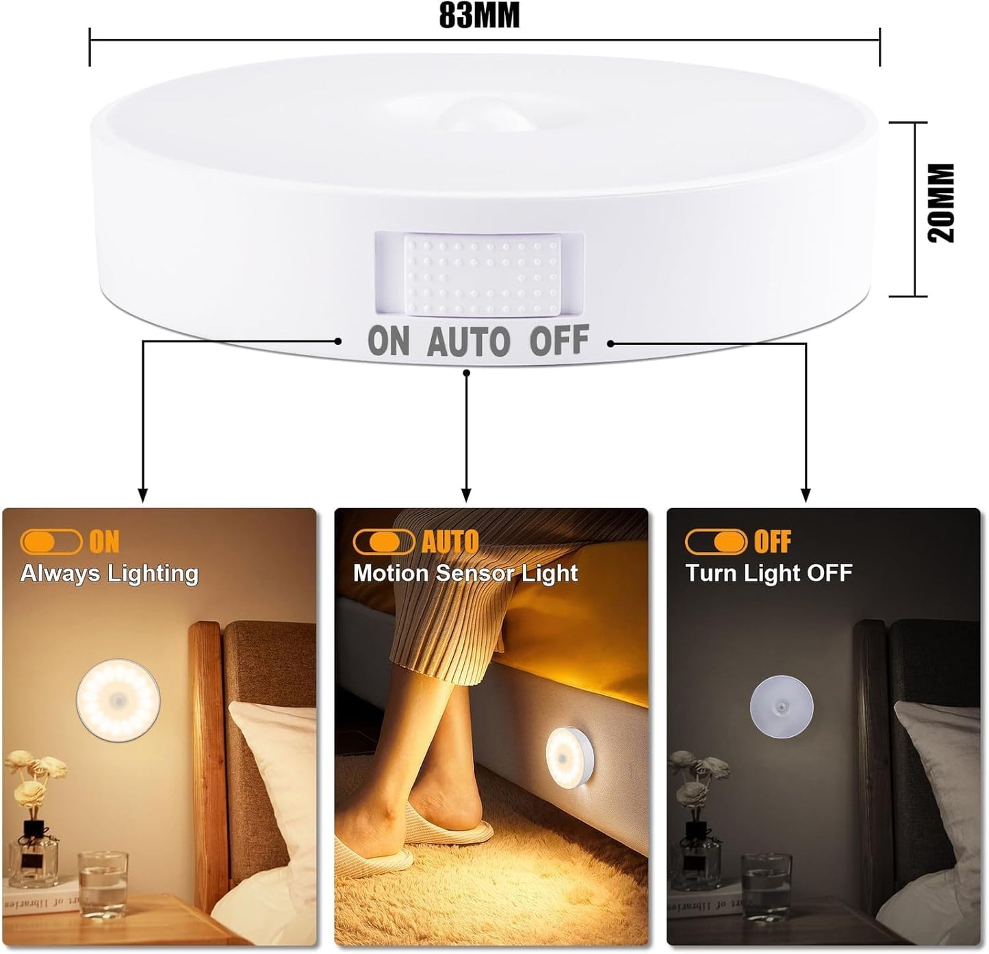 Motion Sensor Light Indoor, Upgraded 14 LEDs Night Light USB Rechargeable, 3 Light Modes & Long Last Battery, Cordless Magnetic NightLight for Closet, Bedroom, Stairs - Warm White (free home delivery)