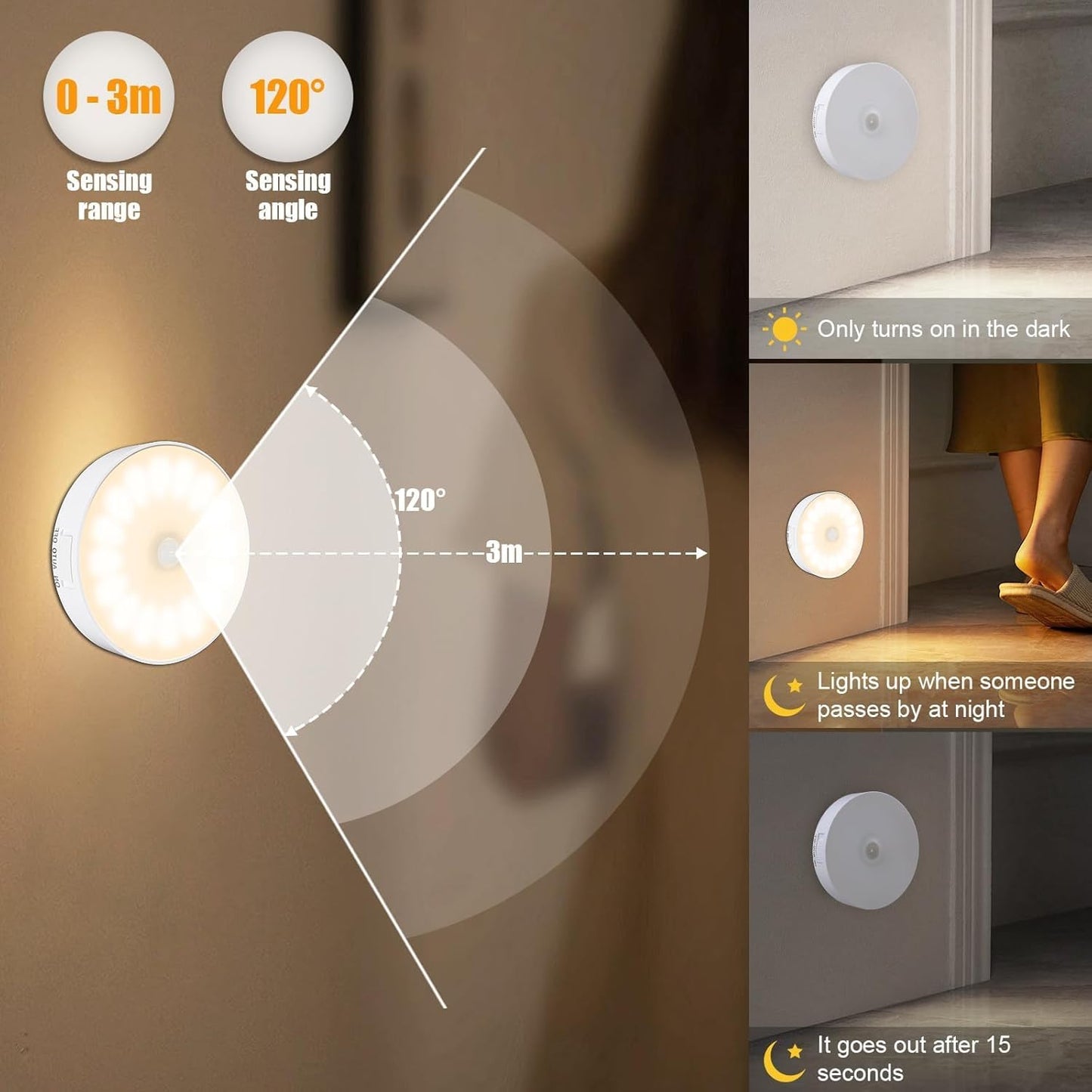 Motion Sensor Light Indoor, Upgraded 14 LEDs Night Light USB Rechargeable, 3 Light Modes & Long Last Battery, Cordless Magnetic NightLight for Closet, Bedroom, Stairs - Warm White (free home delivery)