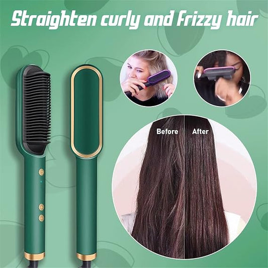 2-in-1 Ceramic Hair Straightening Brush for Women, Green, 5 Heat Settings, Anti-Scald Design, Fast Heating in 30 Seconds, Electric Hair Brush Straightener Comb for Smooth, Silky Hair(free home delivery)