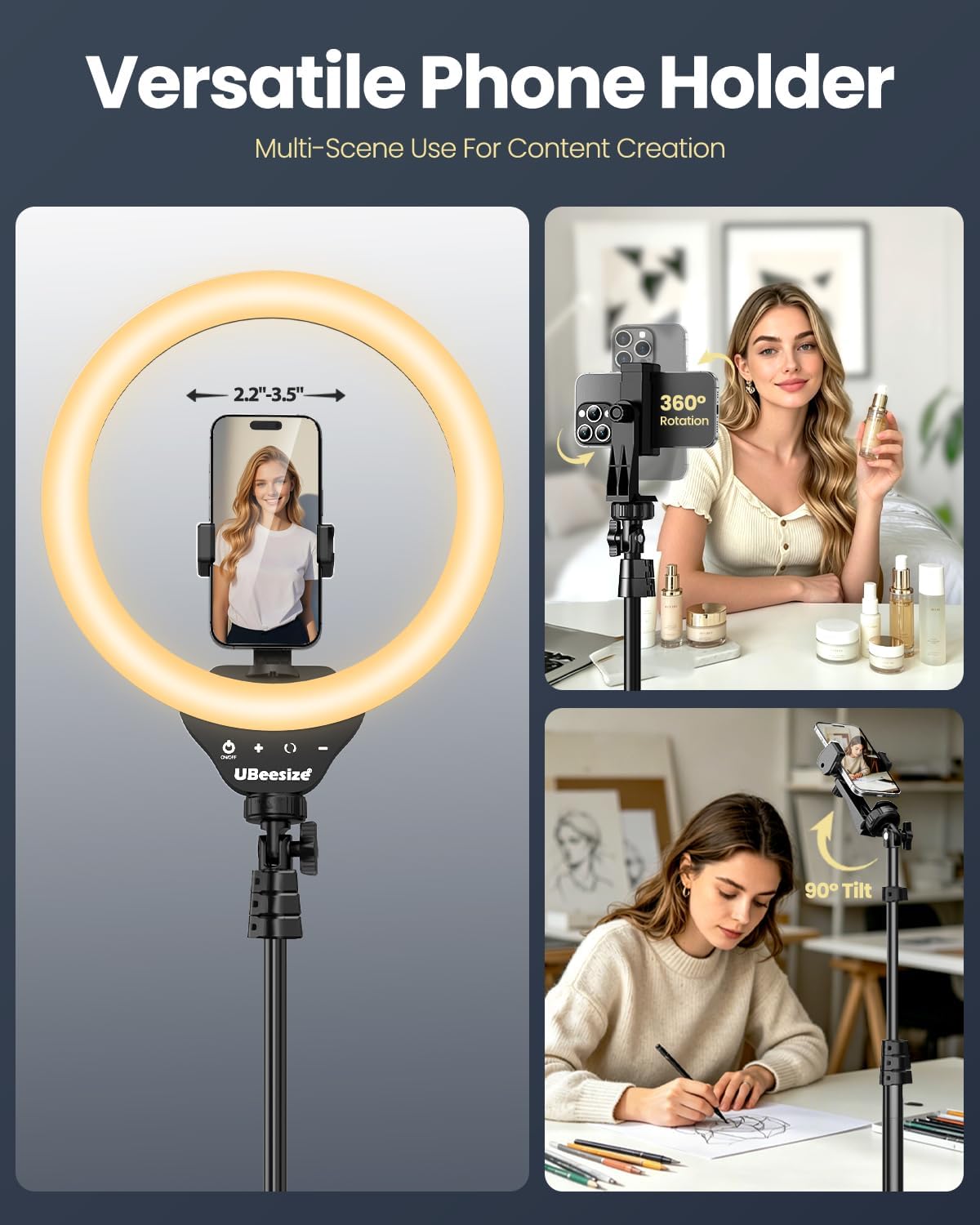 (free shipping) LED Ring Light with 84 inches Tripod Stand, Selfie Ring Light for Video Recording, Live Streaming, TikTok & YouTube, Compatible with iPhone & Android (Black)