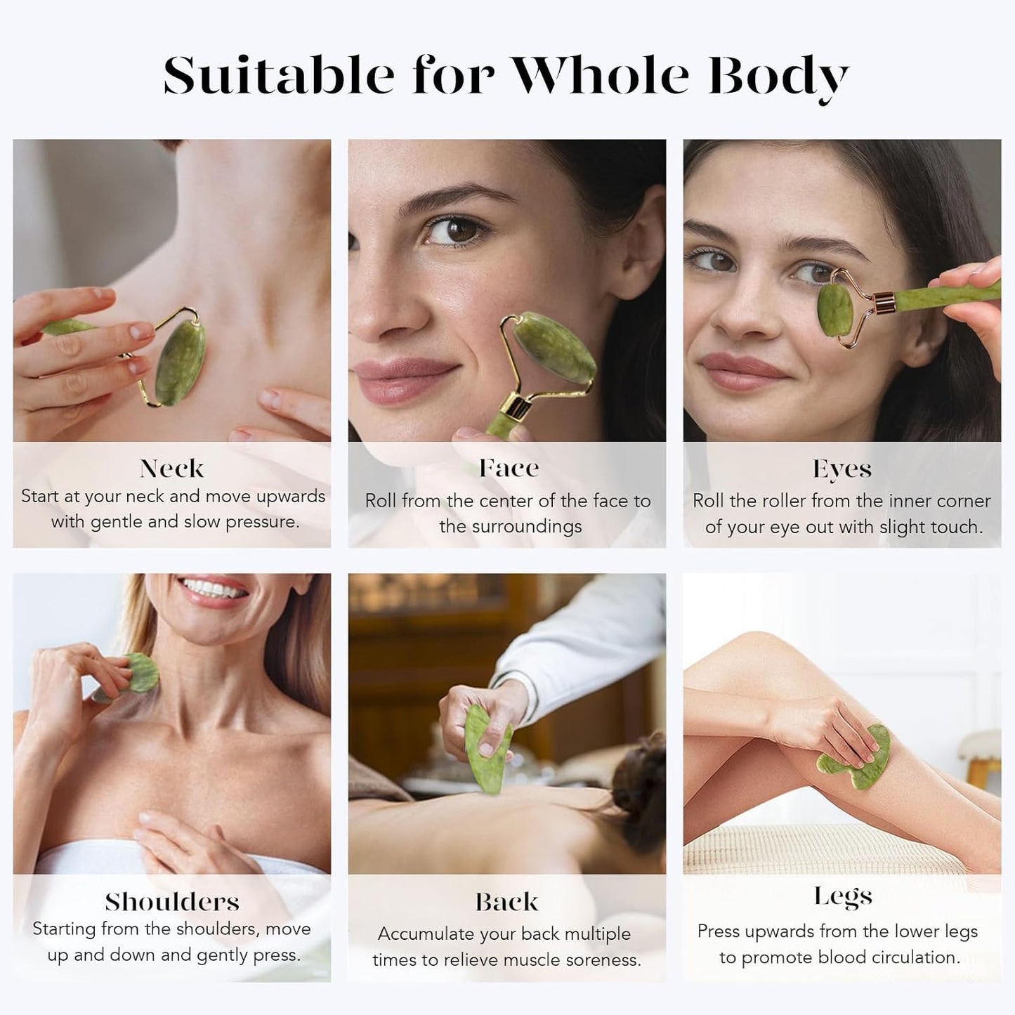 Jade Roller Gua Sha Tools - Nature Gua Sha Facial Tool Skin Tightening Face Massager Anti-Aging Jade Face Roller Puffiness Reducing Guasha Stone for Women Men（Green）
