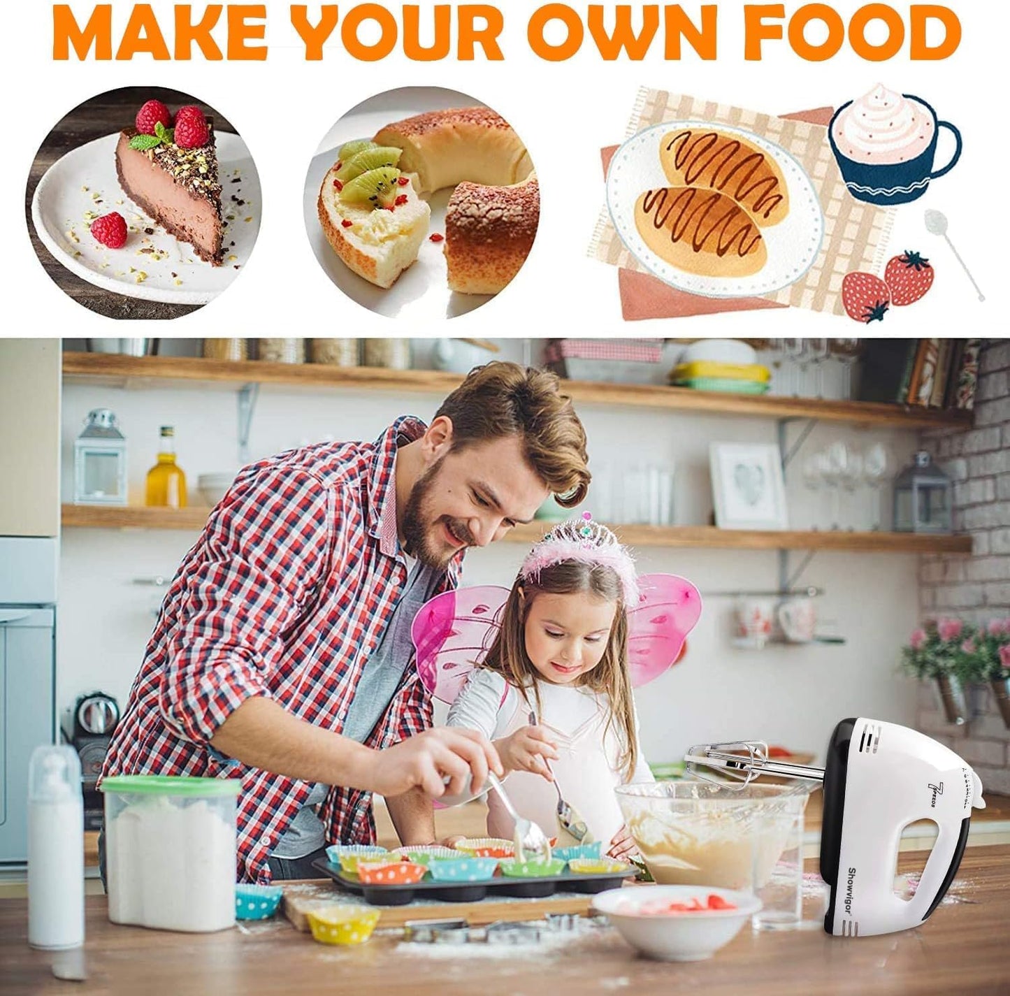 Electric Hand Mixer, 7 Speed Egg and Flour Automatic Mixing with Whisk for Cooking of Bread, Cake (free home delivery)