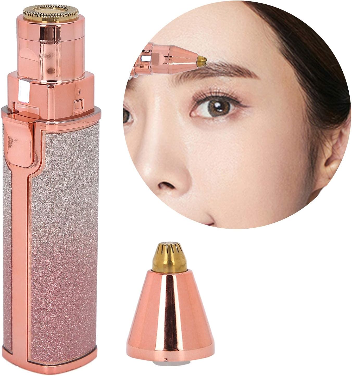 Eyebrow & Facial Hair Removal for Women, 2 in 1 Rechargeable Face Shavers and Eyebrow Trimmer with LED Light, Portable Painless Hair Removal Device for Eyebrows Lips Chin Body Peach Fuzz