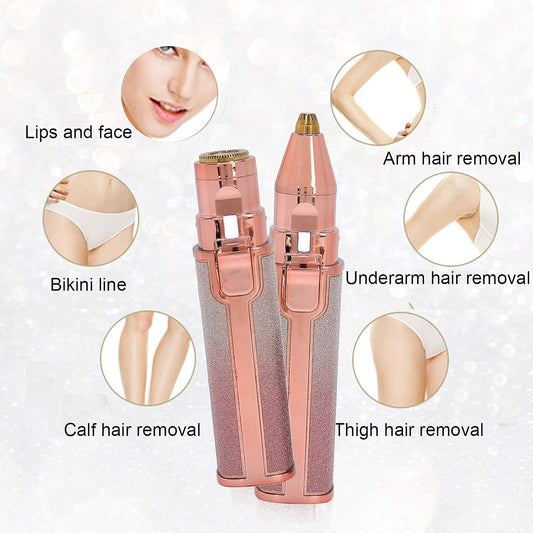 Eyebrow & Facial Hair Removal for Women, 2 in 1 Rechargeable Face Shavers and Eyebrow Trimmer with LED Light, Portable Painless Hair Removal Device for Eyebrows Lips Chin Body Peach Fuzz