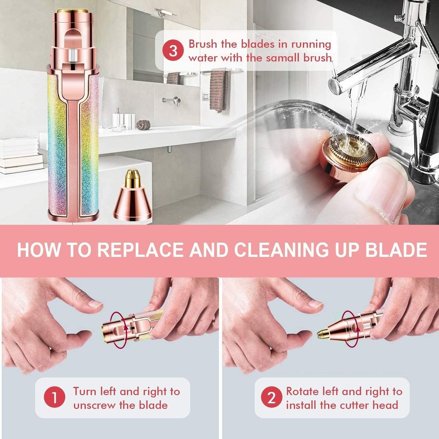 Eyebrow & Facial Hair Removal for Women, 2 in 1 Rechargeable Face Shavers and Eyebrow Trimmer with LED Light, Portable Painless Hair Removal Device for Eyebrows Lips Chin Body Peach Fuzz
