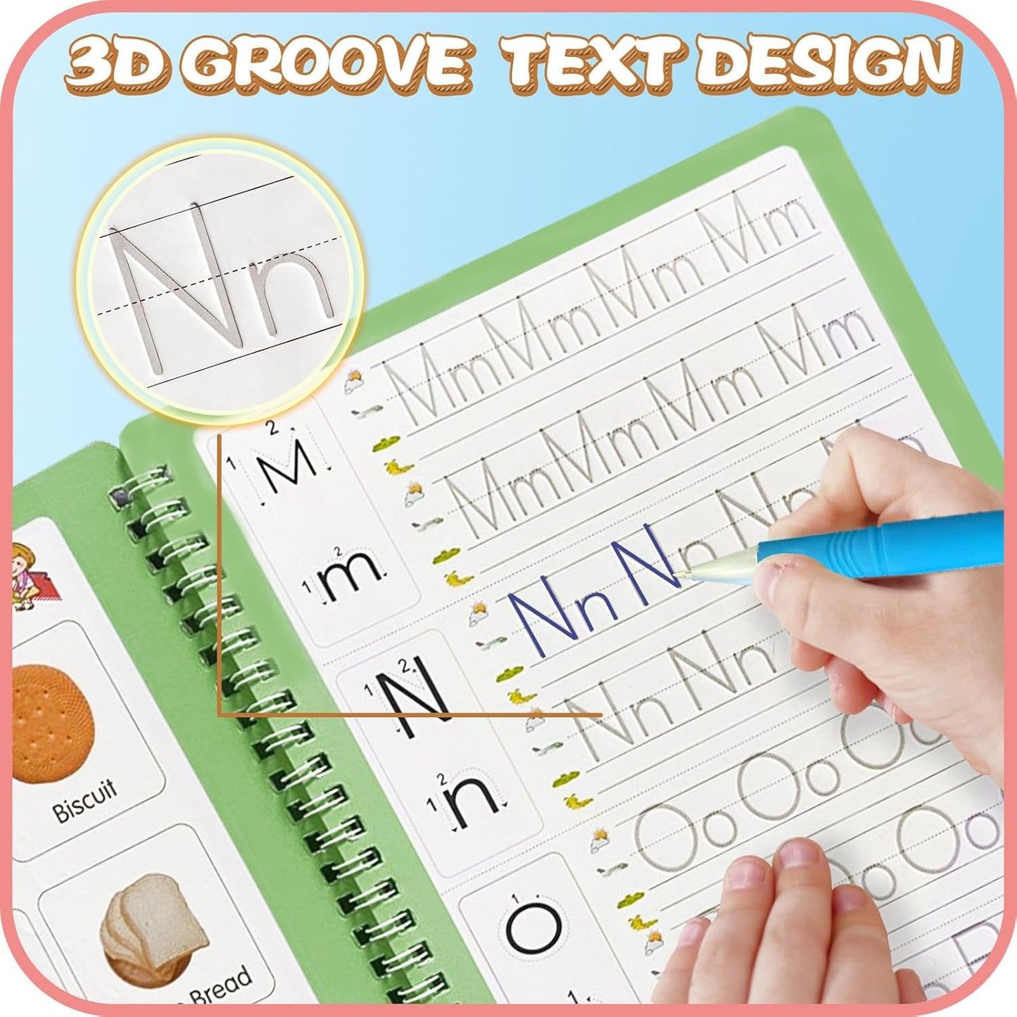 Magic Practice Copybook, Reusable Writing Practice Book, for Preschool Kids Age 3-8 Calligraphy 9.44in×6.29in(4 Books with Pens)free home delivery