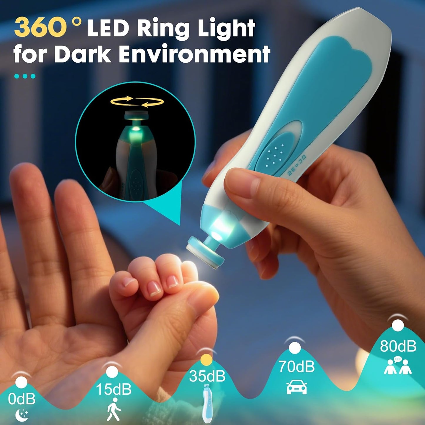 Baby Nail Trimmer File with Light Safe Electric Nail Clippers Kit for Newborn Infant Toddler Kids Toes and Fingernails Care, Polish and Trim Battery Operated (free home delivery)