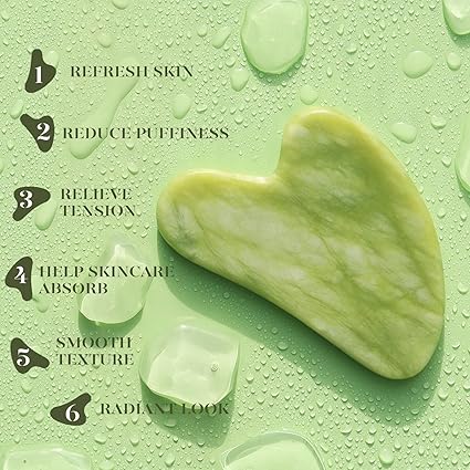 Jade Roller Gua Sha Tools - Nature Gua Sha Facial Tool Skin Tightening Face Massager Anti-Aging Jade Face Roller Puffiness Reducing Guasha Stone for Women Men（Green）
