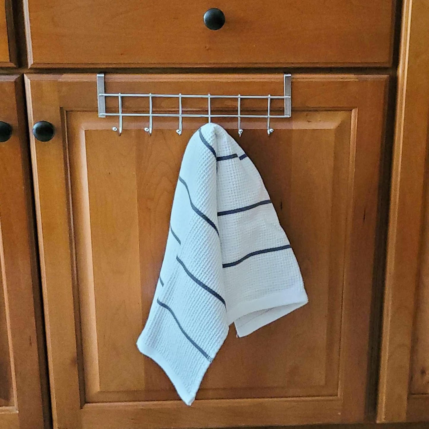 Metal Over Cabinet Door Hook Rack – 5 Hook Organizer for Towels, Coats, Hats, and Bags – Hanging Storage for Kitchen, Bathroom, Bedroom – Modern Door Mount Hanger for Cabinets and Drawers – Silver(free home delivery)