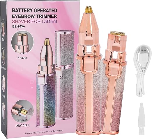 Eyebrow & Facial Hair Removal for Women, 2 in 1 Rechargeable Face Shavers and Eyebrow Trimmer with LED Light, Portable Painless Hair Removal Device for Eyebrows Lips Chin Body Peach Fuzz
