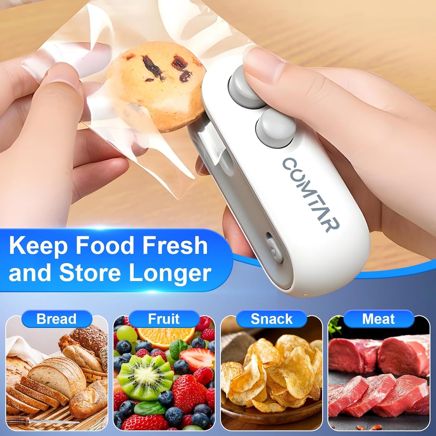 2in1 Rechargeable Chip Bag Sealer with Cutter, Portable USB C Heat Sealer Resealer Machine for Chip, Plastic Bags Heat Seal Tool for Snacks (White)free home delivery