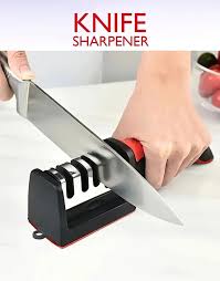 Professional 3-in-1 Knife Sharpener with Tungsten Steel & Ceramic Slots, Manual Sharpener for Chef Knives, Scissors & Straight Edge Blades - Home Kitchen Tool